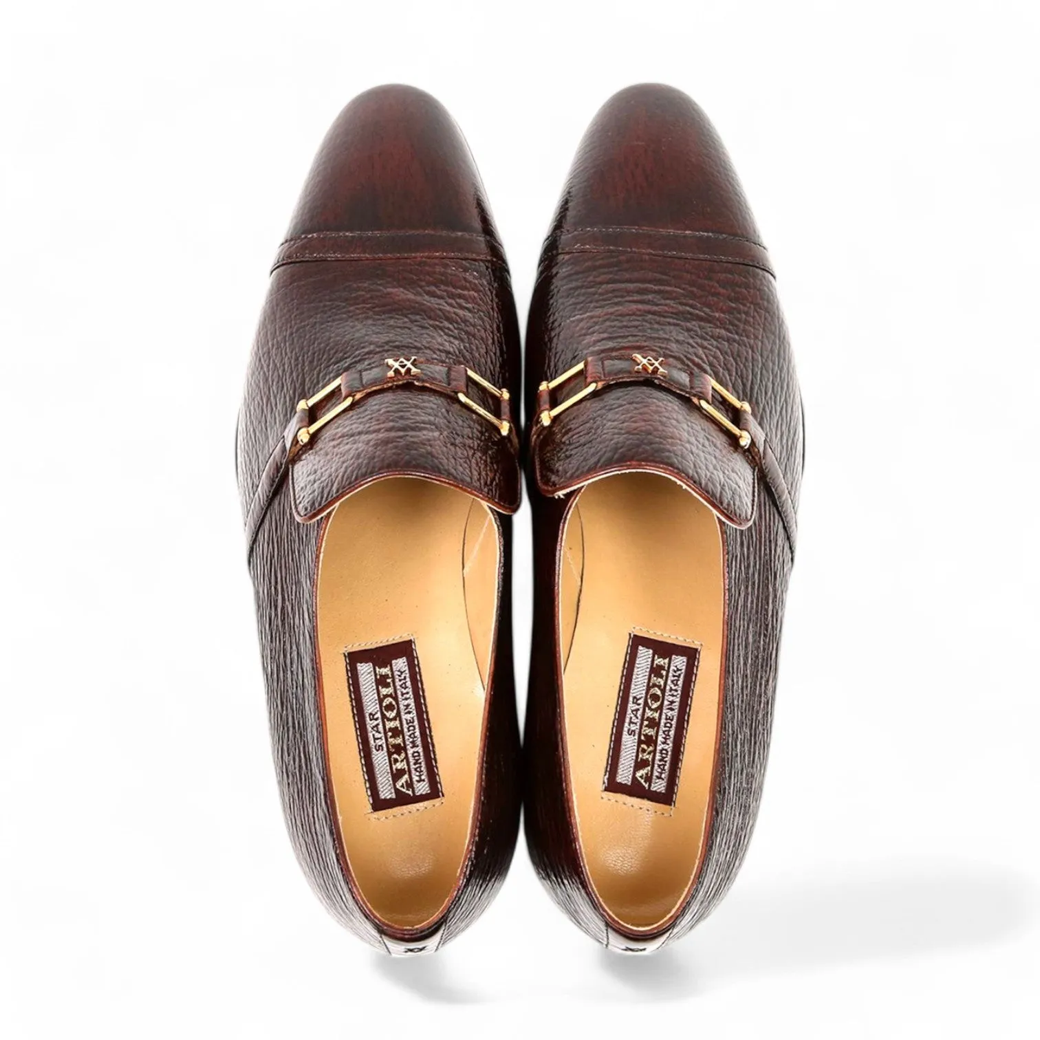 Artioli Flavio Men's Luxury Italian Shoes Shark-Skin Leather Horsebit Loafers (ART1012)