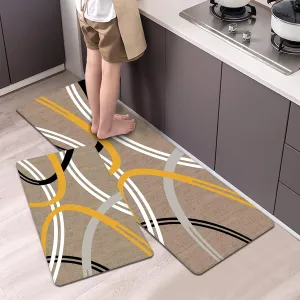 Artnice Kitchen Mats Set of 2, Non Skid Soft Anti Fatigue Mats, Stain Resistant Kitchen Runner Rug, Waterproof Comfort Standing Padded for Office, Laundry, Sink, 17.3"x30" 17.3"x47.2", Brown
