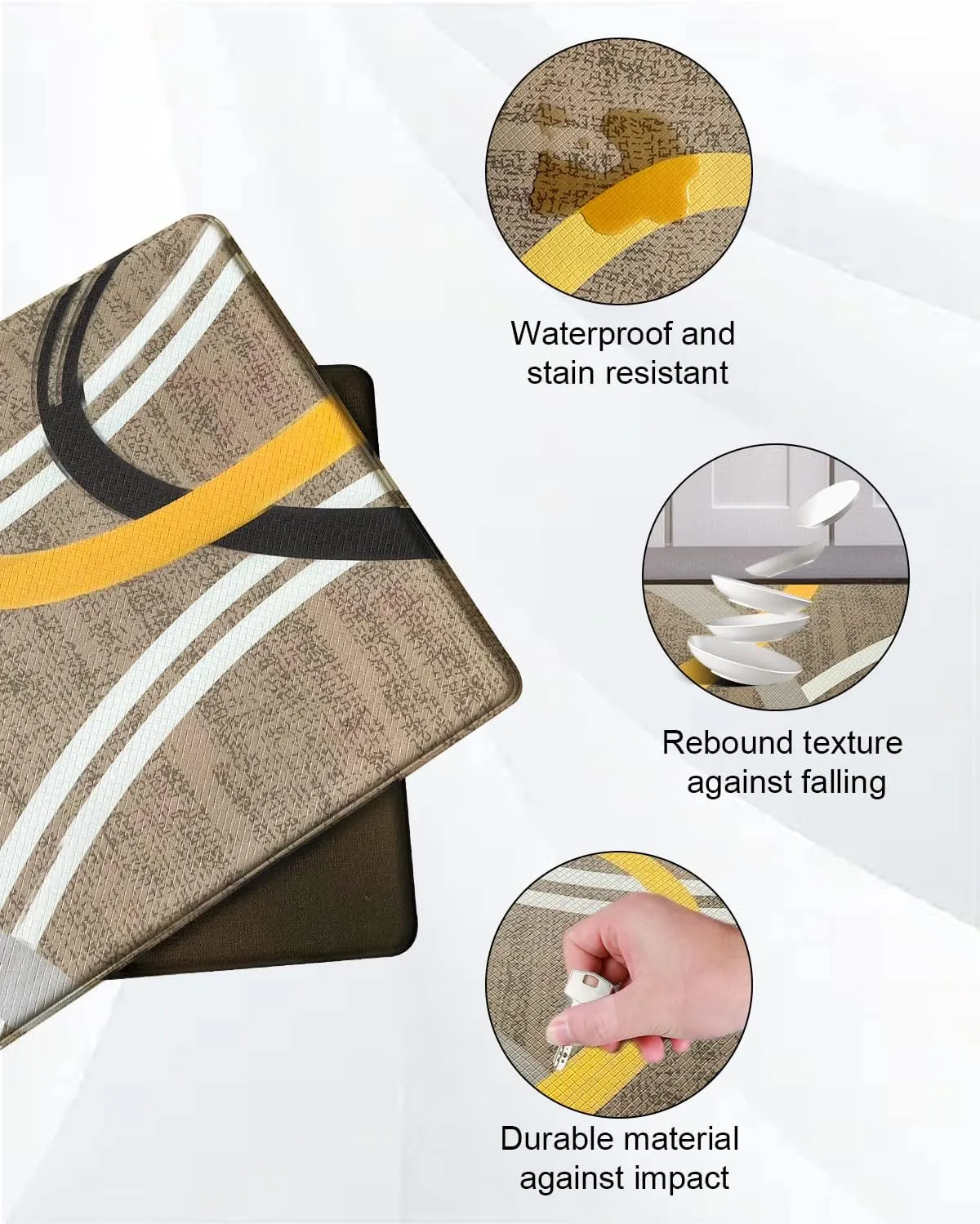 Artnice Kitchen Mats Set of 2, Non Skid Soft Anti Fatigue Mats, Stain Resistant Kitchen Runner Rug, Waterproof Comfort Standing Padded for Office, Laundry, Sink, 17.3"x30" 17.3"x47.2", Brown