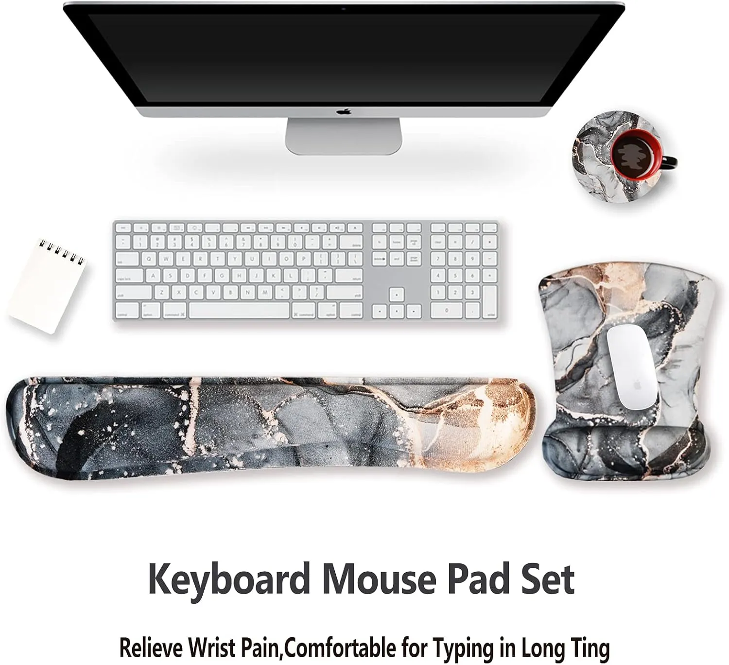 ARTSO Keyboard Wrist Rest and Mouse Pad with Wrist Support, Ergonomic Mouse Pad Coaster, Durable Comfortable Lightweight for Easy Typing Pain Relief, Memory Foam Keyboard Mousepad Set,Green Marble