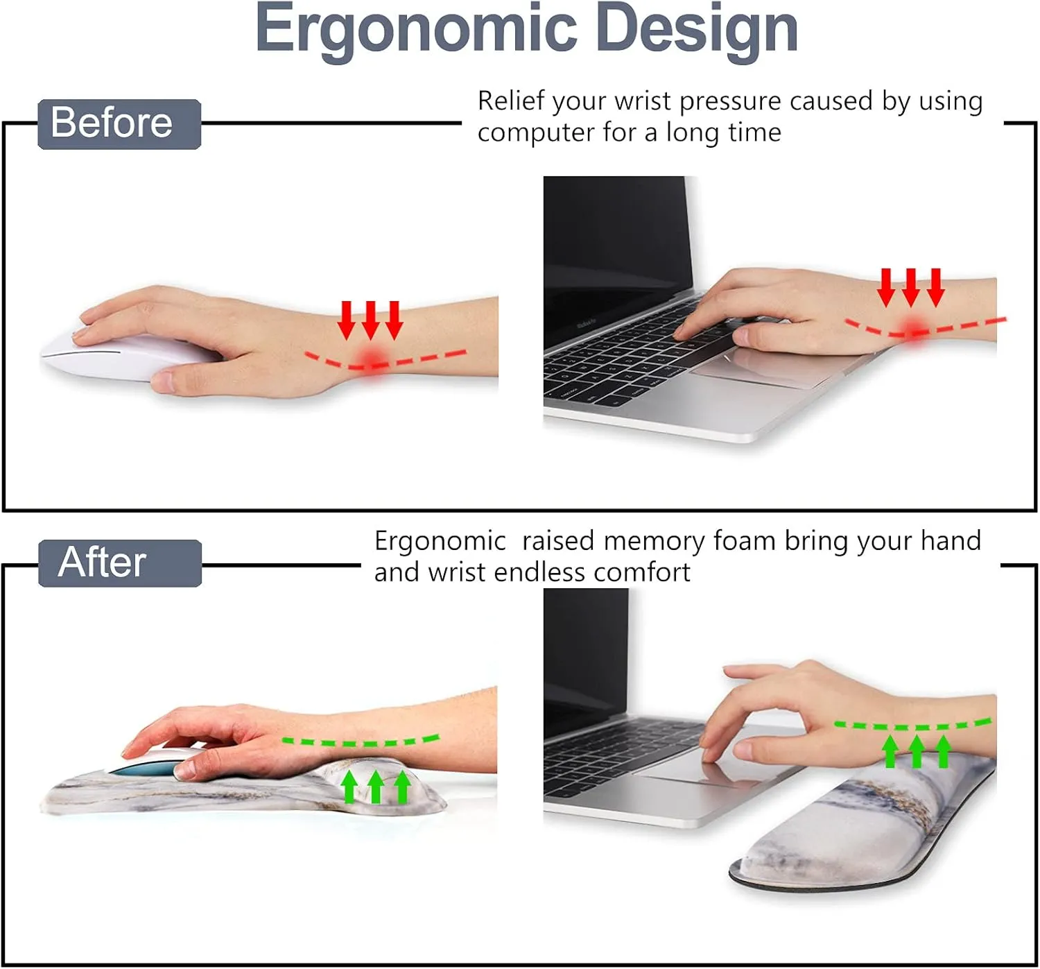 ARTSO Keyboard Wrist Rest and Mouse Pad with Wrist Support, Ergonomic Mouse Pad, Durable Comfortable for Easy Typing Pain Relief, Memory Foam Keyboard Mousepad Set, Grey Marble