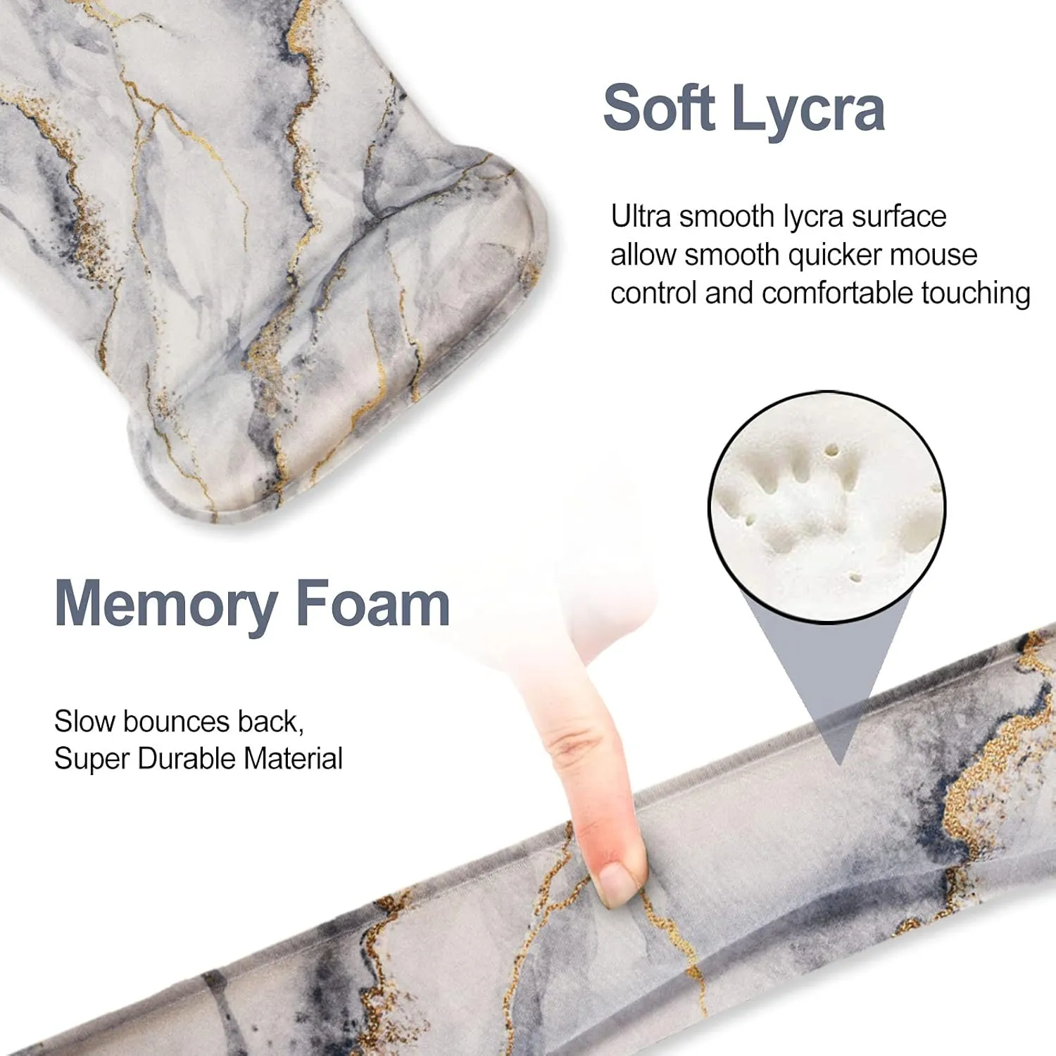 ARTSO Keyboard Wrist Rest and Mouse Pad with Wrist Support, Ergonomic Mouse Pad, Durable Comfortable for Easy Typing Pain Relief, Memory Foam Keyboard Mousepad Set, Grey Marble