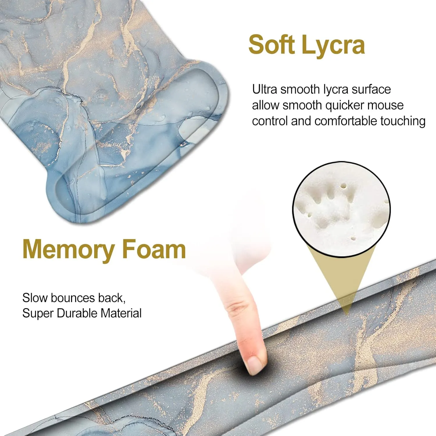 ArtSo Keyboard Wrist Rest Mouse Pad with Wrist Rest Support Ergonomic, Non-Slip Memory Foam Mousepad Free Coaster Easy Typing Pain Relief (Blue Grey Marble)