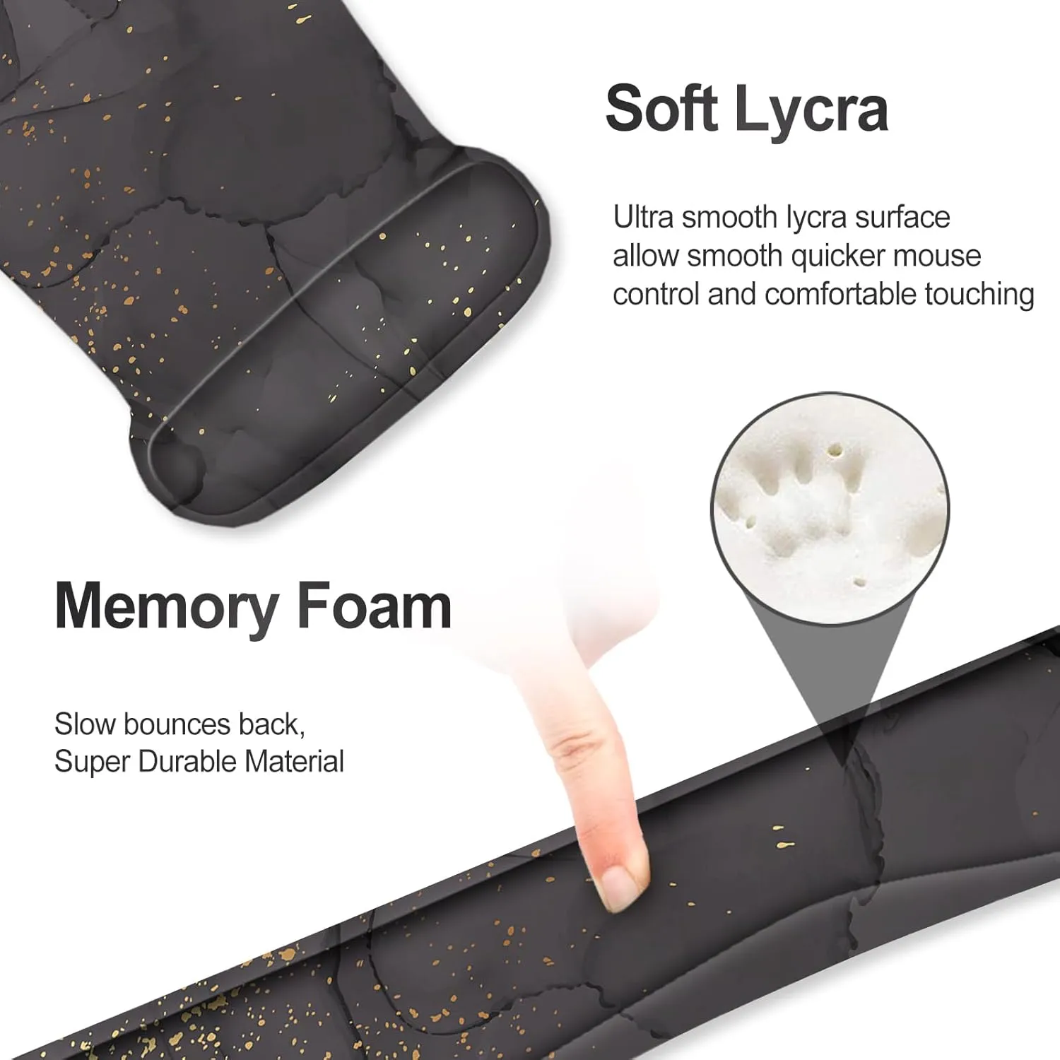 ARTSO Mouse Pad Wrist Support and Keyboard Wrist Rest, Ergonomic Memory Foam Mousepad Non-Slip Easy Typing and Pain Relief for Gaming, Computer, Office, Laptop, Black Grey Marble