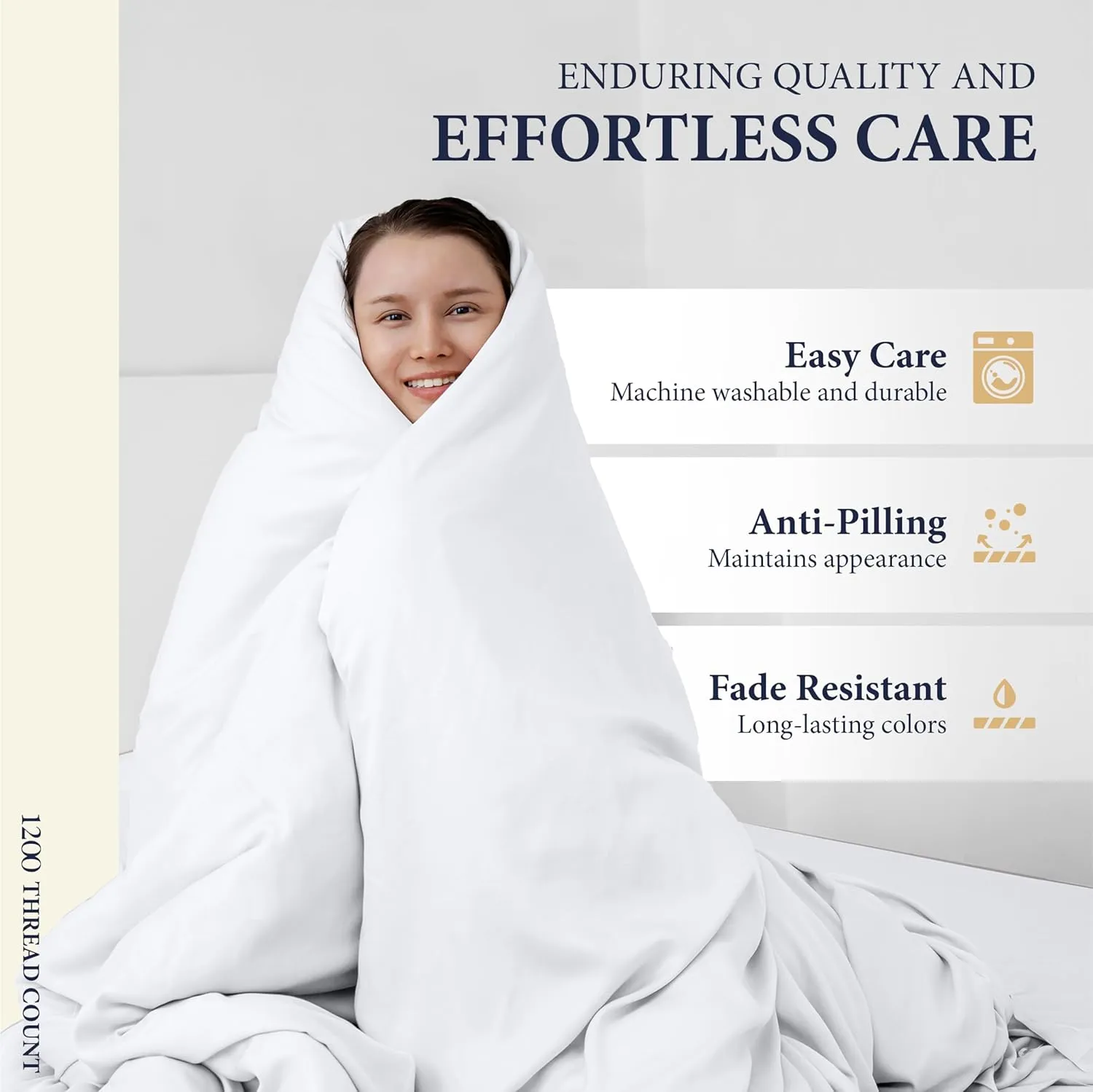 Ashton Sheets 100% Egyptian Cotton Sheets Queen Size - 1200 Thread Count 4 PC Queen Sheet Set Egyptian Cotton, Sateen Weave Luxury Sheets Queen Size, High Thread Count Sheets, 17" Deep Pocket - White