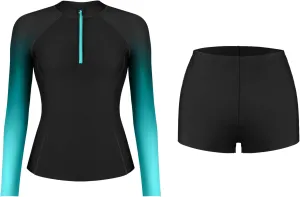 ATTRACO Women's Two Piece Rash Guard UPF 50  Long Sleeve Bathing Suit Built-in Bra Zipper Front Swim Shirts