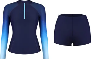 ATTRACO Women's Two Piece Rash Guard UPF 50  Long Sleeve Bathing Suit Built-in Bra Zipper Front Swim Shirts