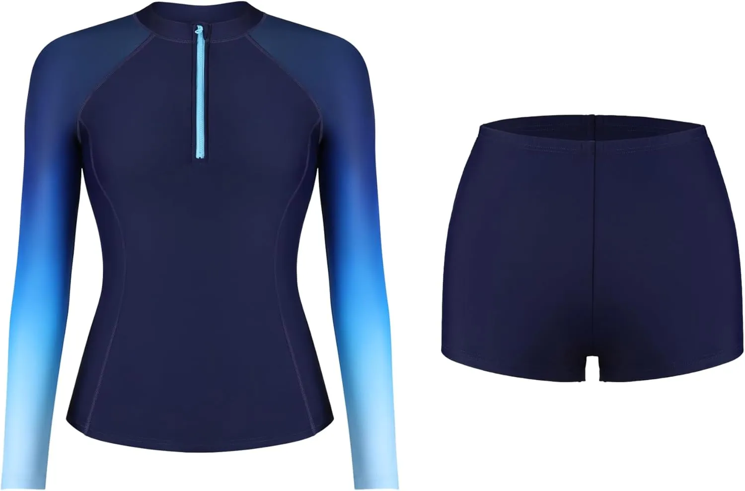 ATTRACO Women's Two Piece Rash Guard UPF 50  Long Sleeve Bathing Suit Built-in Bra Zipper Front Swim Shirts