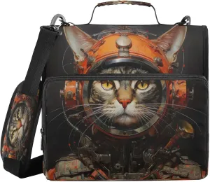 ATTX Astronaut Cat Zipper Binder with Adjustable Padded Strap - 3 Ring 500 Sheet Capacity Binder Bag with Multi-Pocket Organizer, Fits 12 Inch Laptop#308