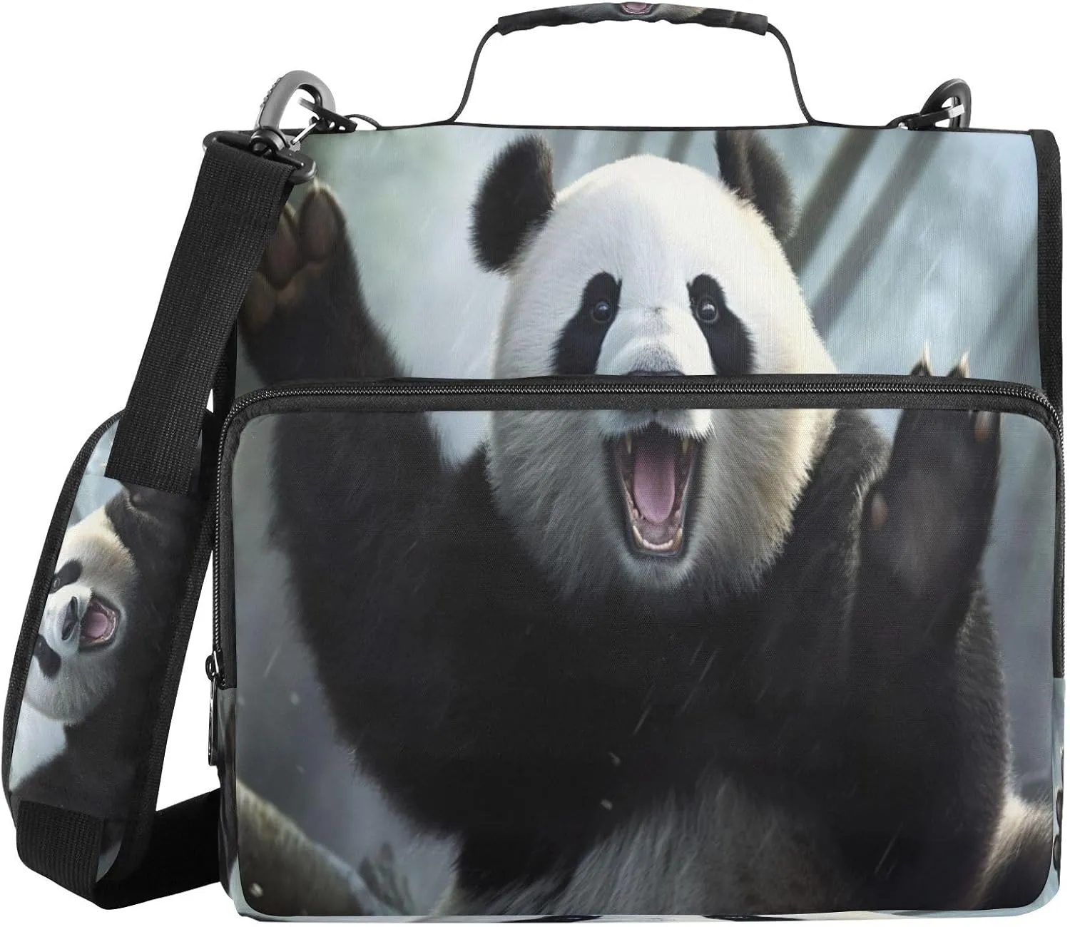 ATTX Cute Panda Zipper Binder with Adjustable Padded Strap - 3 Ring 500 Sheet Capacity Binder Bag with Multi-Pocket Organizer, Fits 12 Inch Laptop#275