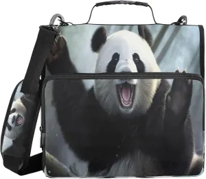 ATTX Cute Panda Zipper Binder with Adjustable Padded Strap - 3 Ring 500 Sheet Capacity Binder Bag with Multi-Pocket Organizer, Fits 12 Inch Laptop#275