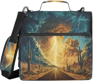 ATTX Highway Storms Zipper Binder with Adjustable Padded Strap - 3 Ring 500 Sheet Capacity Binder Bag with Multi-Pocket Organizer, Fits 12 Inch Laptop#78