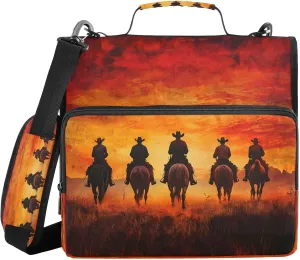 ATTX Sunset Cowboys Zipper Binder with Adjustable Padded Strap - 3 Ring 500 Sheet Capacity Binder Bag with Multi-Pocket Organizer, Fits 12 Inch Laptop#67