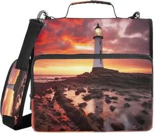 ATTX Sunset Lighthouse Zipper Binder with Adjustable Padded Strap - 3 Ring 500 Sheet Capacity Binder Bag with Multi-Pocket Organizer, Fits 12 Inch Laptop#370
