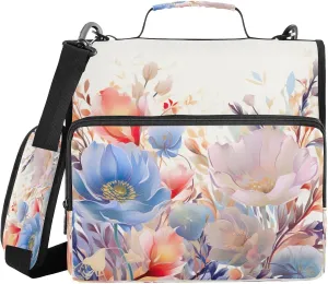 ATTX Watercolor Flowers Zipper Binder with Adjustable Padded Strap - 3 Ring 500 Sheet Capacity Binder Bag with Multi-Pocket Organizer, Fits 12 Inch Laptop#25