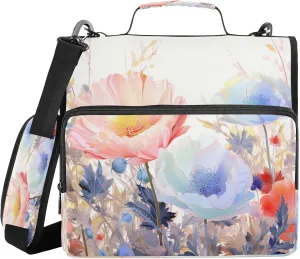 ATTX Watercolor Flowers Zipper Binder with Adjustable Padded Strap - 3 Ring 500 Sheet Capacity Binder Bag with Multi-Pocket Organizer, Fits 12 Inch Laptop#27