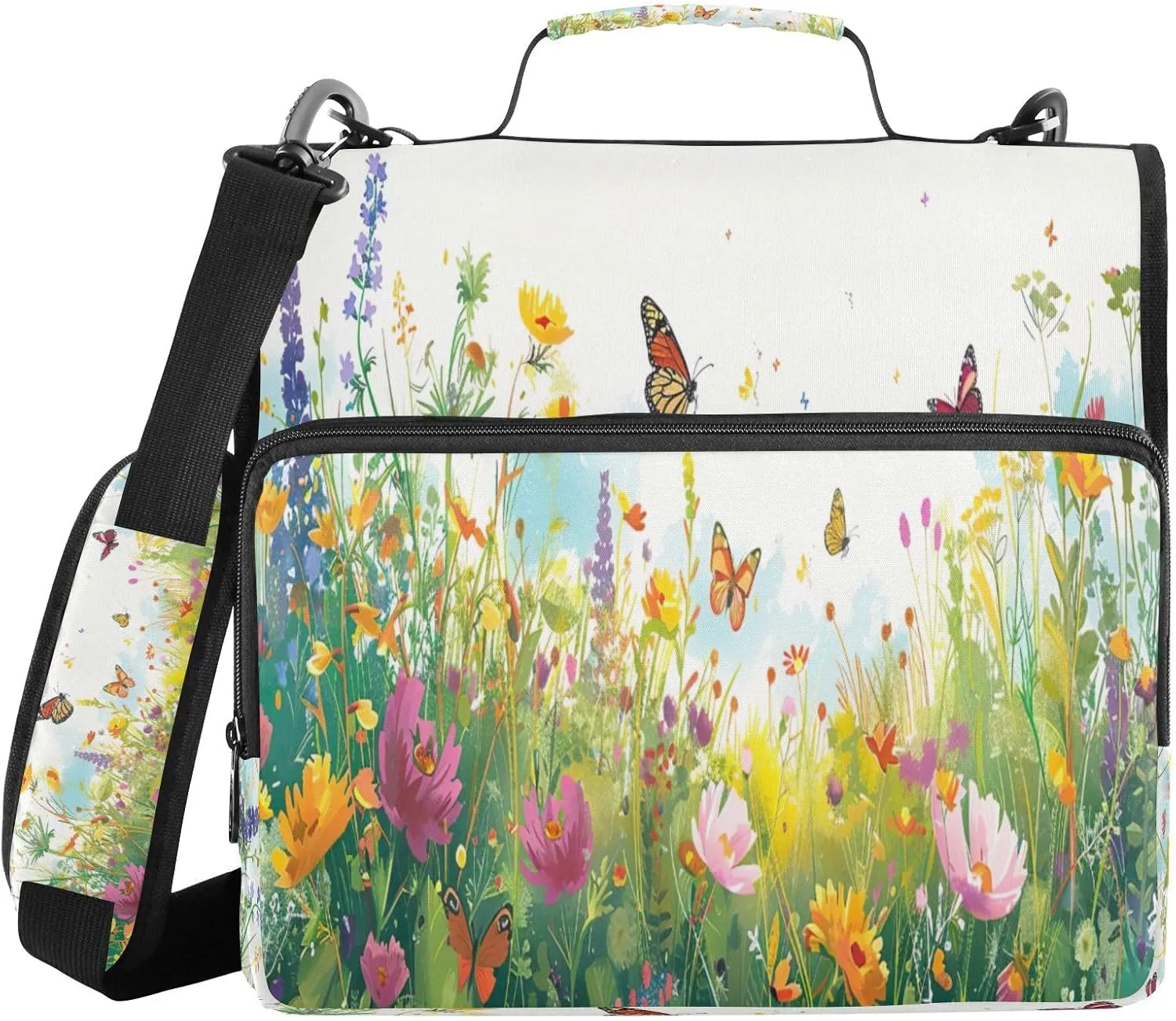 ATTX Watercolor Wildflowers Zipper Binder with Adjustable Padded Strap - 3 Ring 500 Sheet Capacity Binder Bag with Multi-Pocket Organizer, Fits 12 Inch Laptop#534
