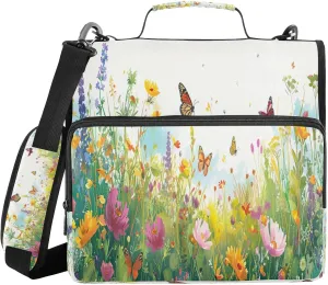 ATTX Watercolor Wildflowers Zipper Binder with Adjustable Padded Strap - 3 Ring 500 Sheet Capacity Binder Bag with Multi-Pocket Organizer, Fits 12 Inch Laptop#534