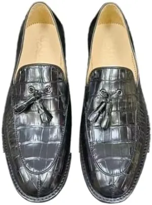 Authentic Real Crocodile Skin Soft Outsole Men's Black Tassel Shoes Genuine Exotic Alligator Leather Male Slip-on Dress Loafers