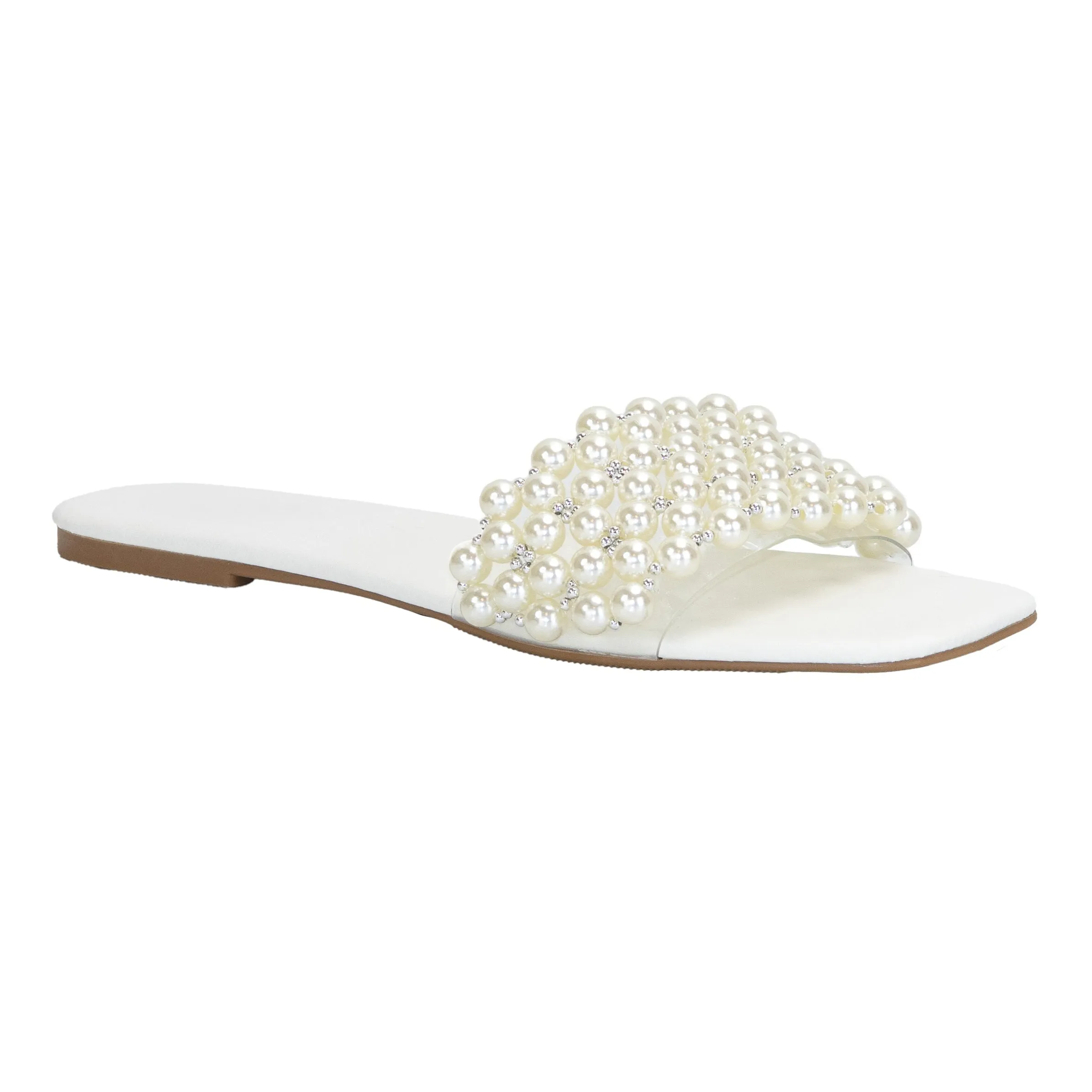 Avah - Faux Pearl Detailing Flat Sandals