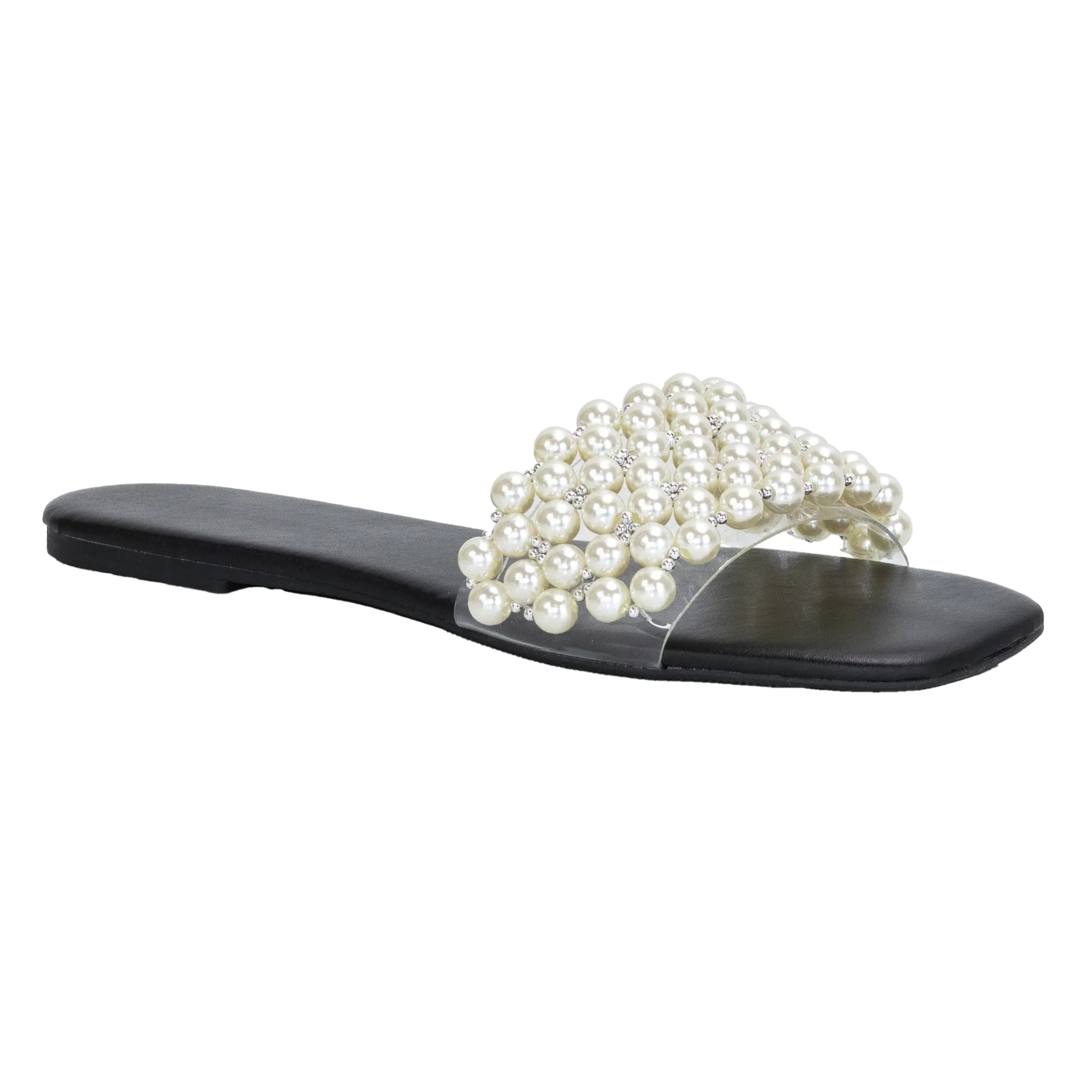 Avah - Faux Pearl Detailing Flat Sandals