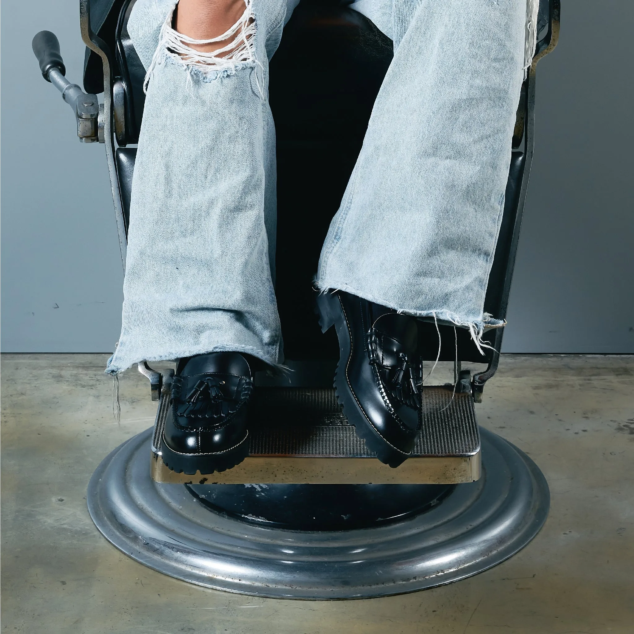 【B-Grade】WOMENS TANK SOLE QUILT TASSEL LOAFERS / BLACK