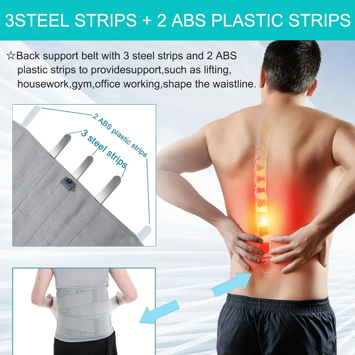 Back Support,Entire Back Brace, Lumbar Support Belt for Women & Men, Adjustable Waist Trainer Belt for Entire Back Pain Relief, Keeps Your Spine Straight and Safe(L)