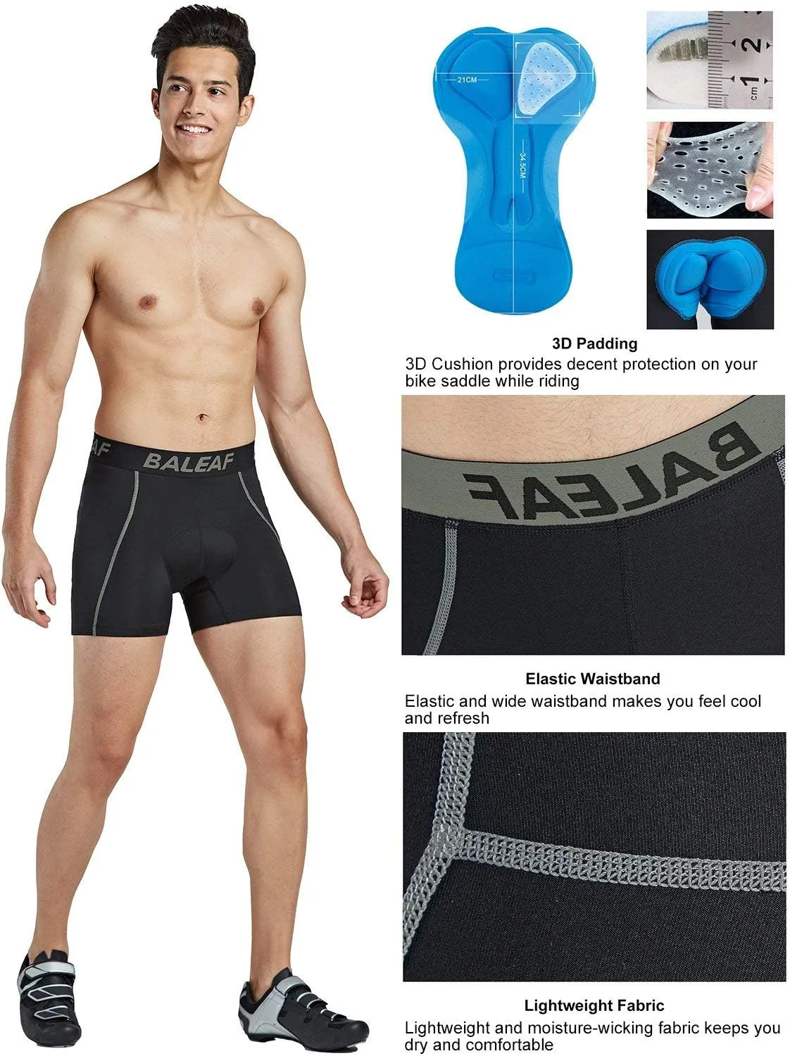 baleaf Men's 3D Padded Bike Shorts Cycling Underwear MTB Liner