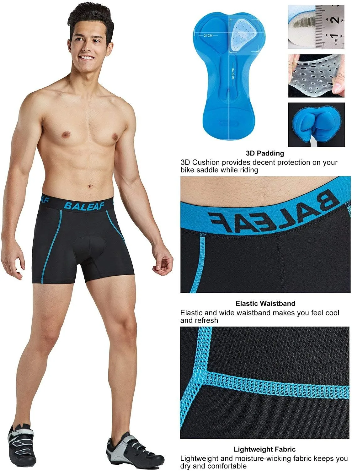 baleaf Men's 3D Padded Bike Shorts Cycling Underwear MTB Liner