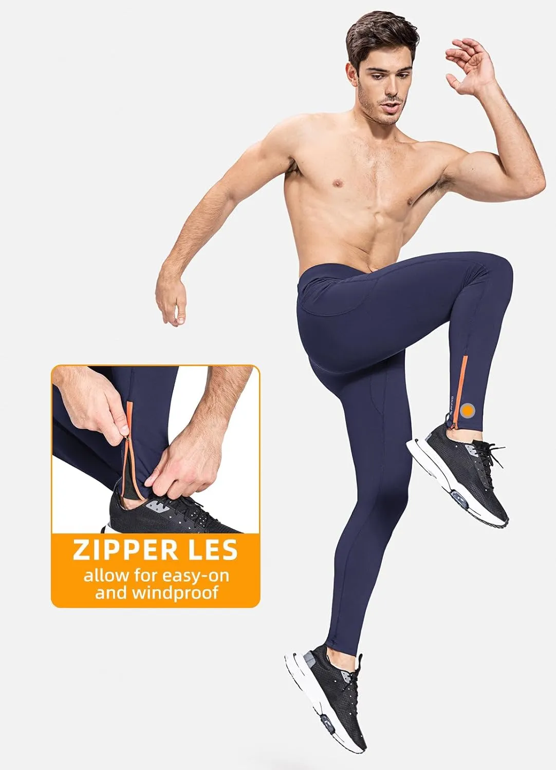 baleaf Men's Winter Running Tights Thermal Cycling Pants Water Resistant Fleece Leggings Zipper Pockets Cold Weather Gear