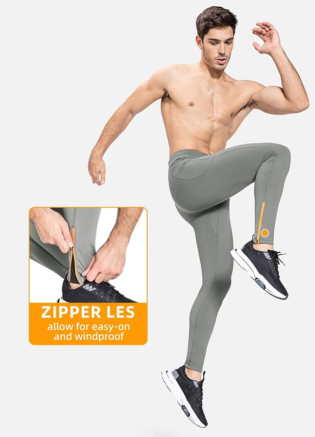 baleaf Men's Winter Running Tights Thermal Cycling Pants Water Resistant Fleece Leggings Zipper Pockets Cold Weather Gear