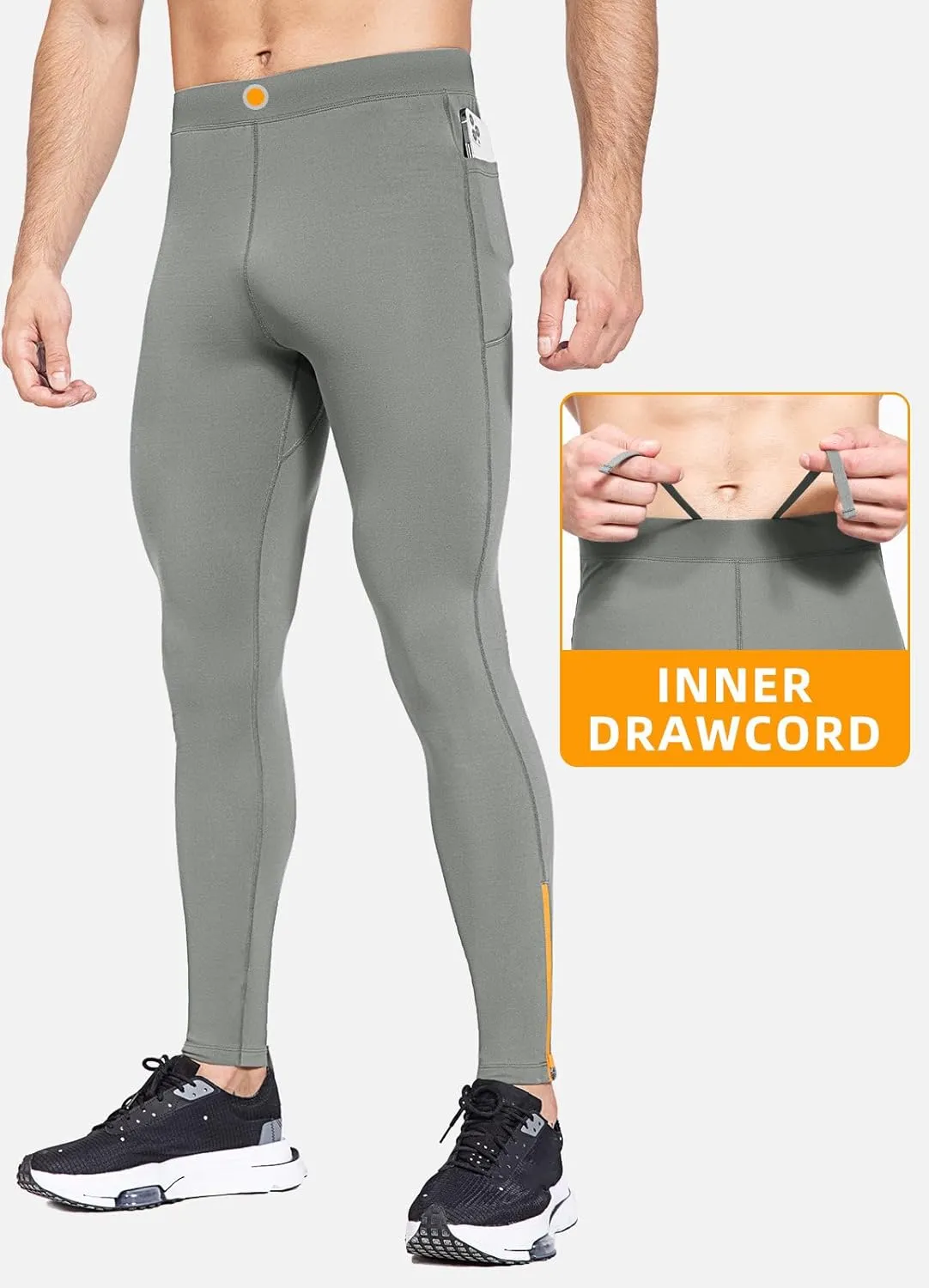 baleaf Men's Winter Running Tights Thermal Cycling Pants Water Resistant Fleece Leggings Zipper Pockets Cold Weather Gear