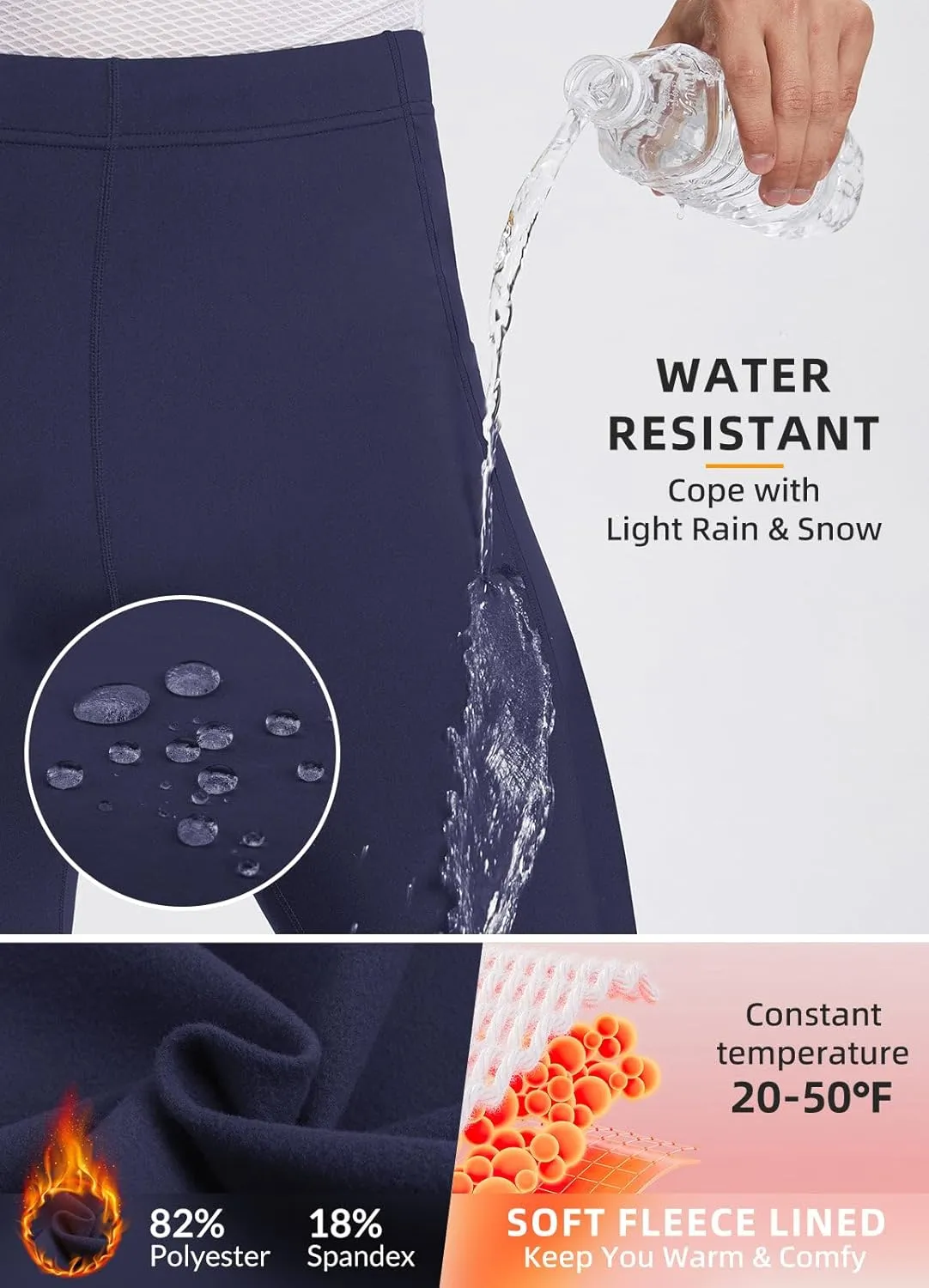 baleaf Men's Winter Running Tights Thermal Cycling Pants Water Resistant Fleece Leggings Zipper Pockets Cold Weather Gear