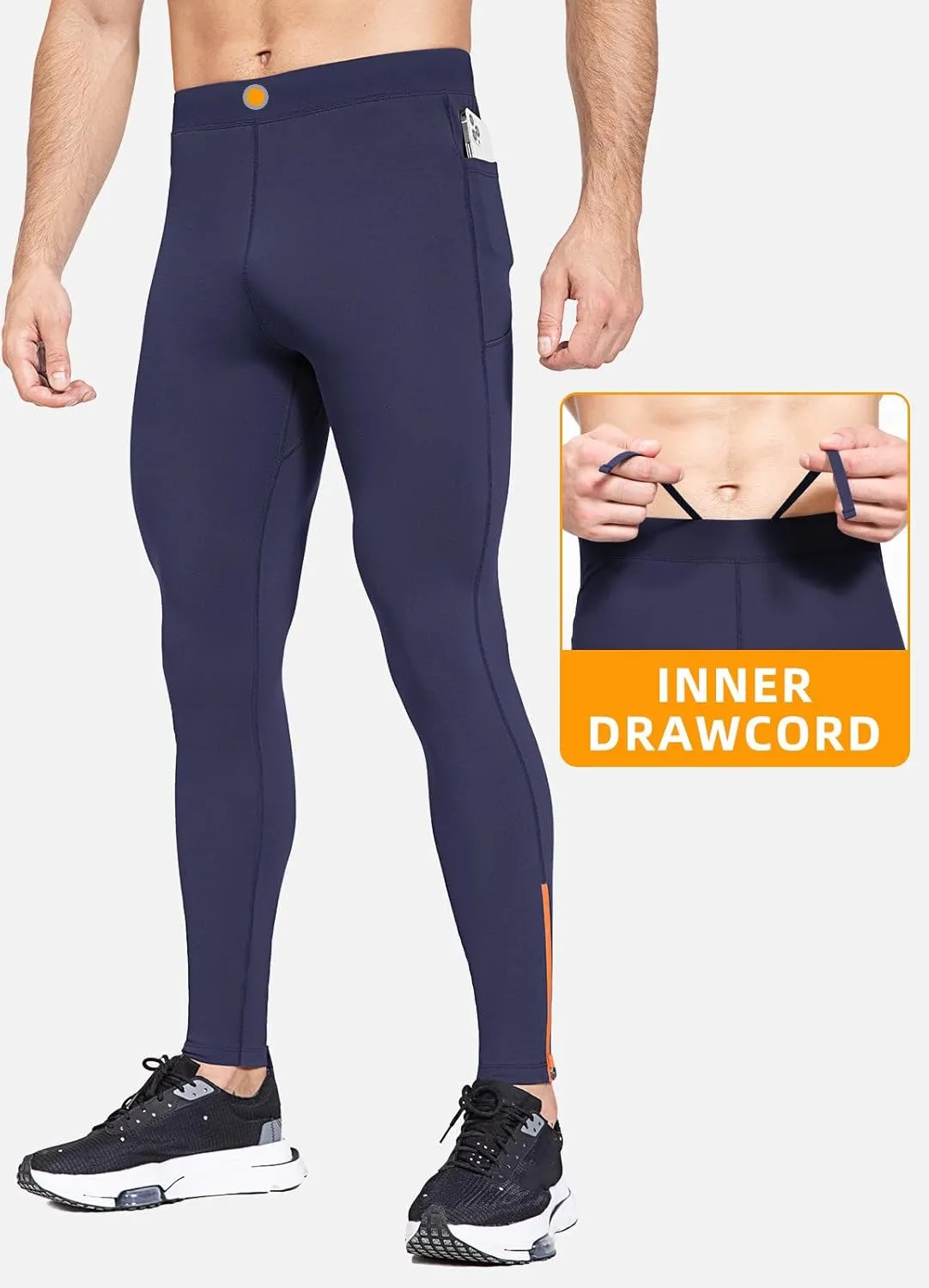 baleaf Men's Winter Running Tights Thermal Cycling Pants Water Resistant Fleece Leggings Zipper Pockets Cold Weather Gear