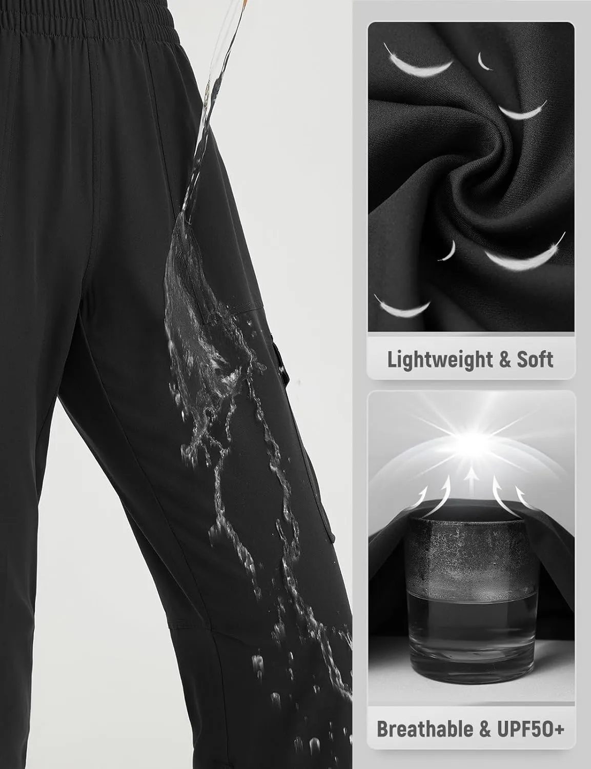 baleaf Women's Hiking Pants Water Resistant Convertible Cargo Capri Roll Up Capri UPF50  Zipper Pockets Clothing Travel