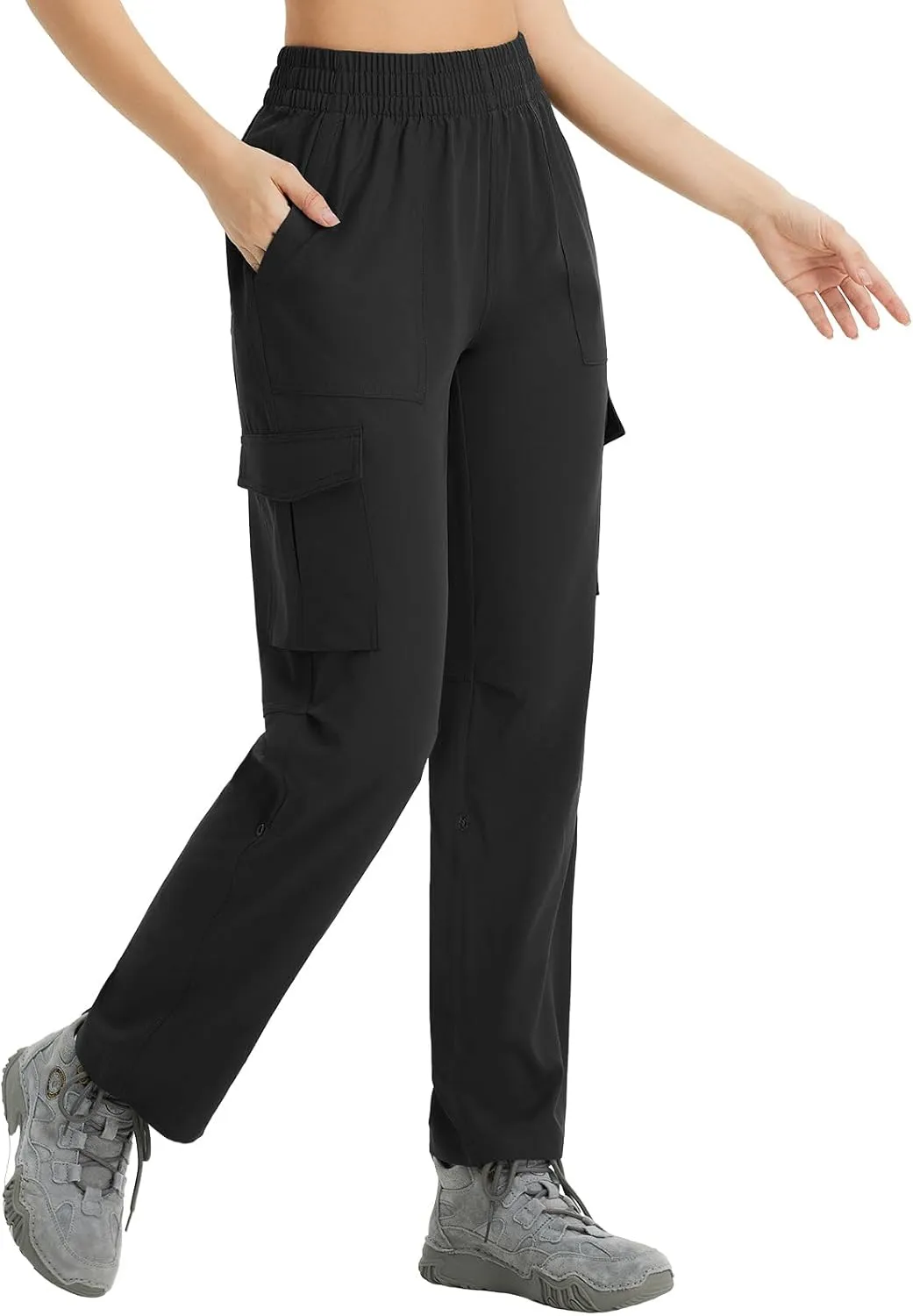 baleaf Women's Hiking Pants Water Resistant Convertible Cargo Capri Roll Up Capri UPF50  Zipper Pockets Clothing Travel