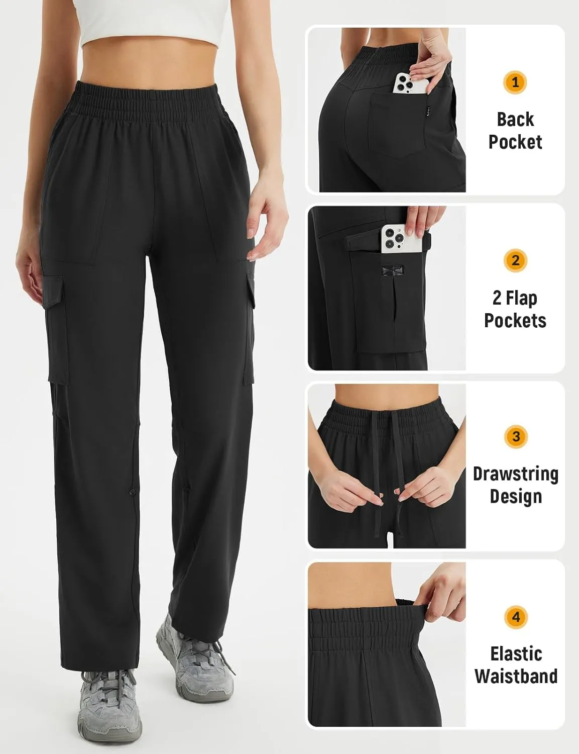 baleaf Women's Hiking Pants Water Resistant Convertible Cargo Capri Roll Up Capri UPF50  Zipper Pockets Clothing Travel