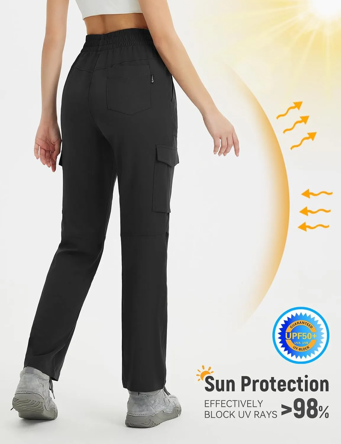 baleaf Women's Hiking Pants Water Resistant Convertible Cargo Capri Roll Up Capri UPF50  Zipper Pockets Clothing Travel