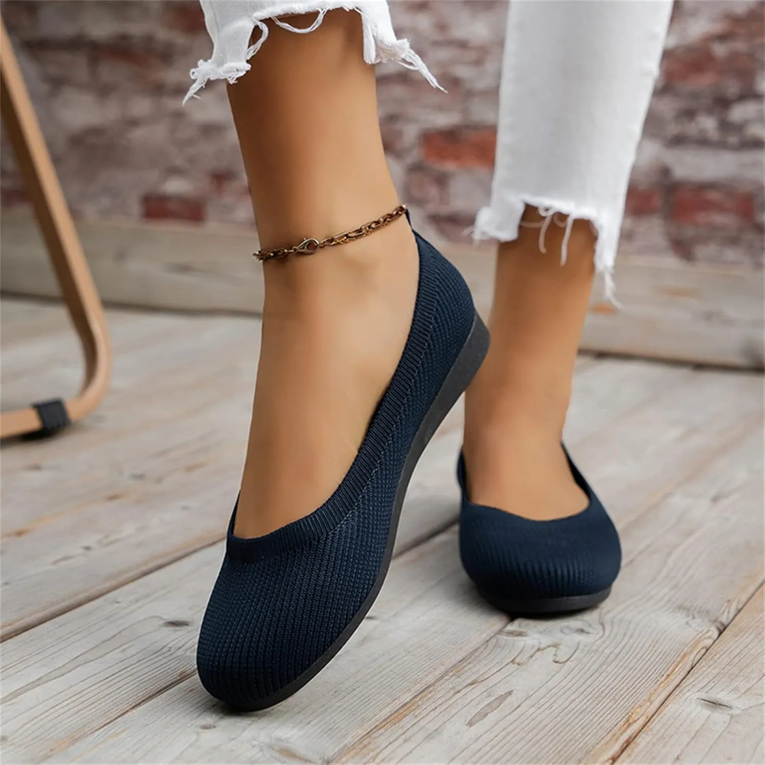 Ballet Flats for Women Knit Flats Shoes Comfortable Slip On Loafers Casual Work Shoes Round Toe Office Shoes