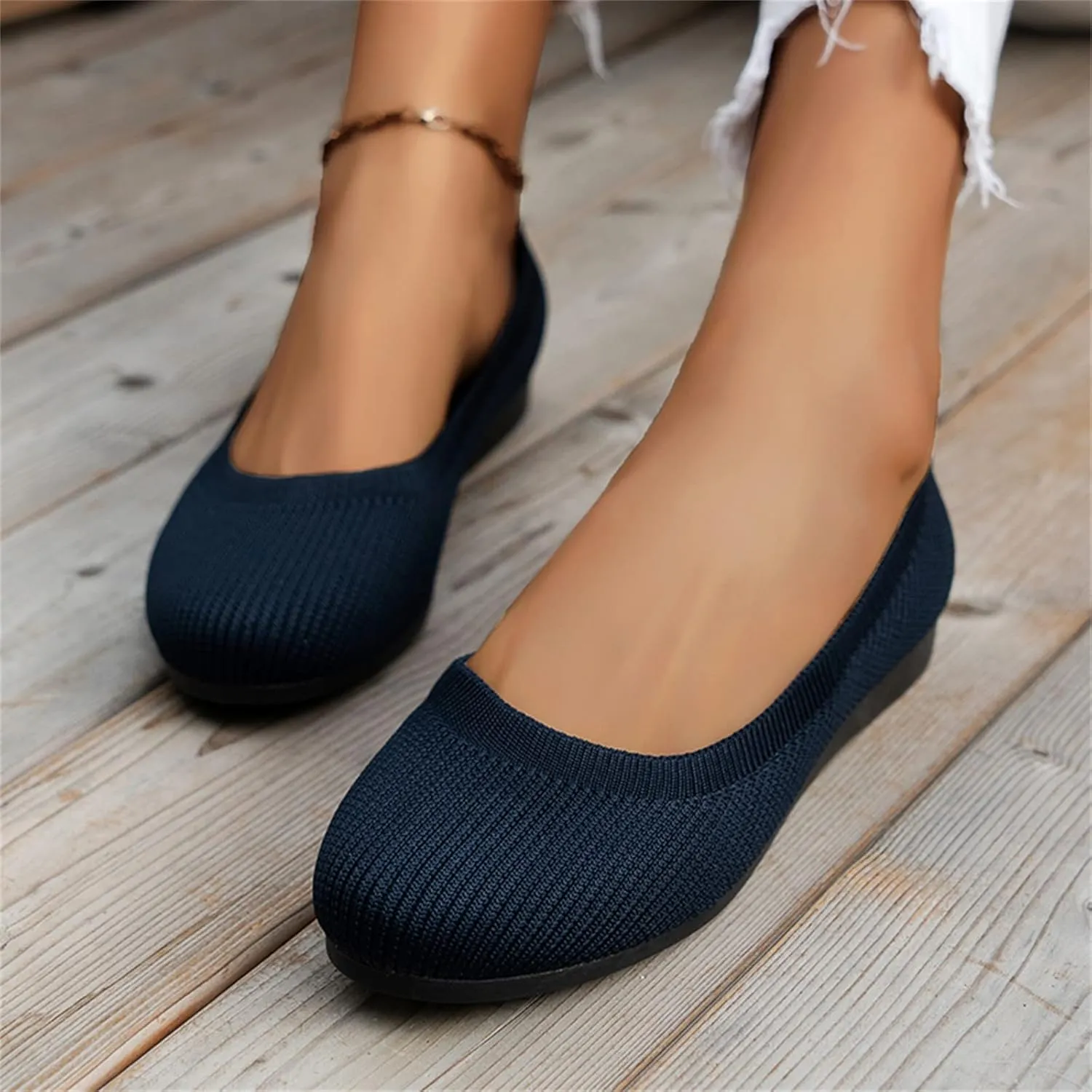 Ballet Flats for Women Knit Flats Shoes Comfortable Slip On Loafers Casual Work Shoes Round Toe Office Shoes