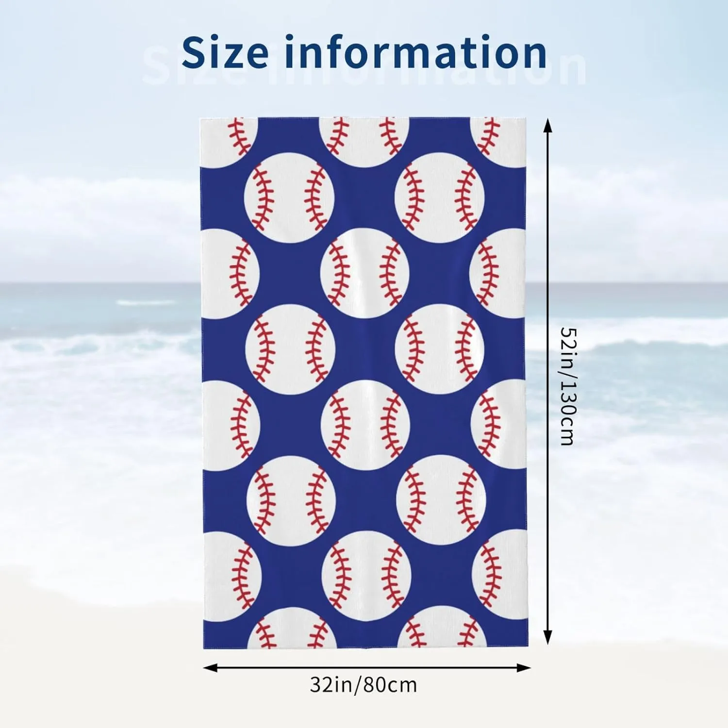 Baseball Navy Blue Beach Towel Quick Dry Microfiber Bath Towels for Bathroom Soft Sand Free Beach Towels Summer Essentials Travel Swimming Decor Gifts for Men Boys Kids