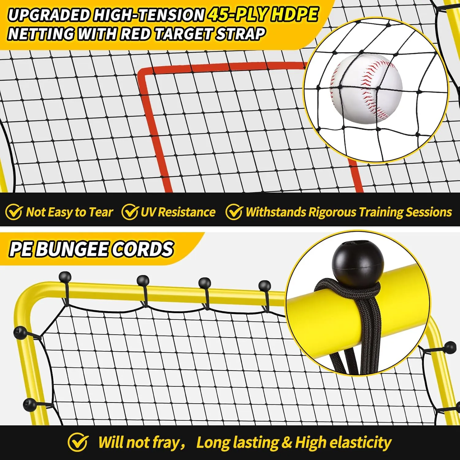 Baseball Rebounder Net, 48" x 52" Baseball & Softball Rebound Net with 3 Adjustable Angles - Pitch Back Rebound Net - Bounce Back Return Net - Fielding Trainer with Carry Bag