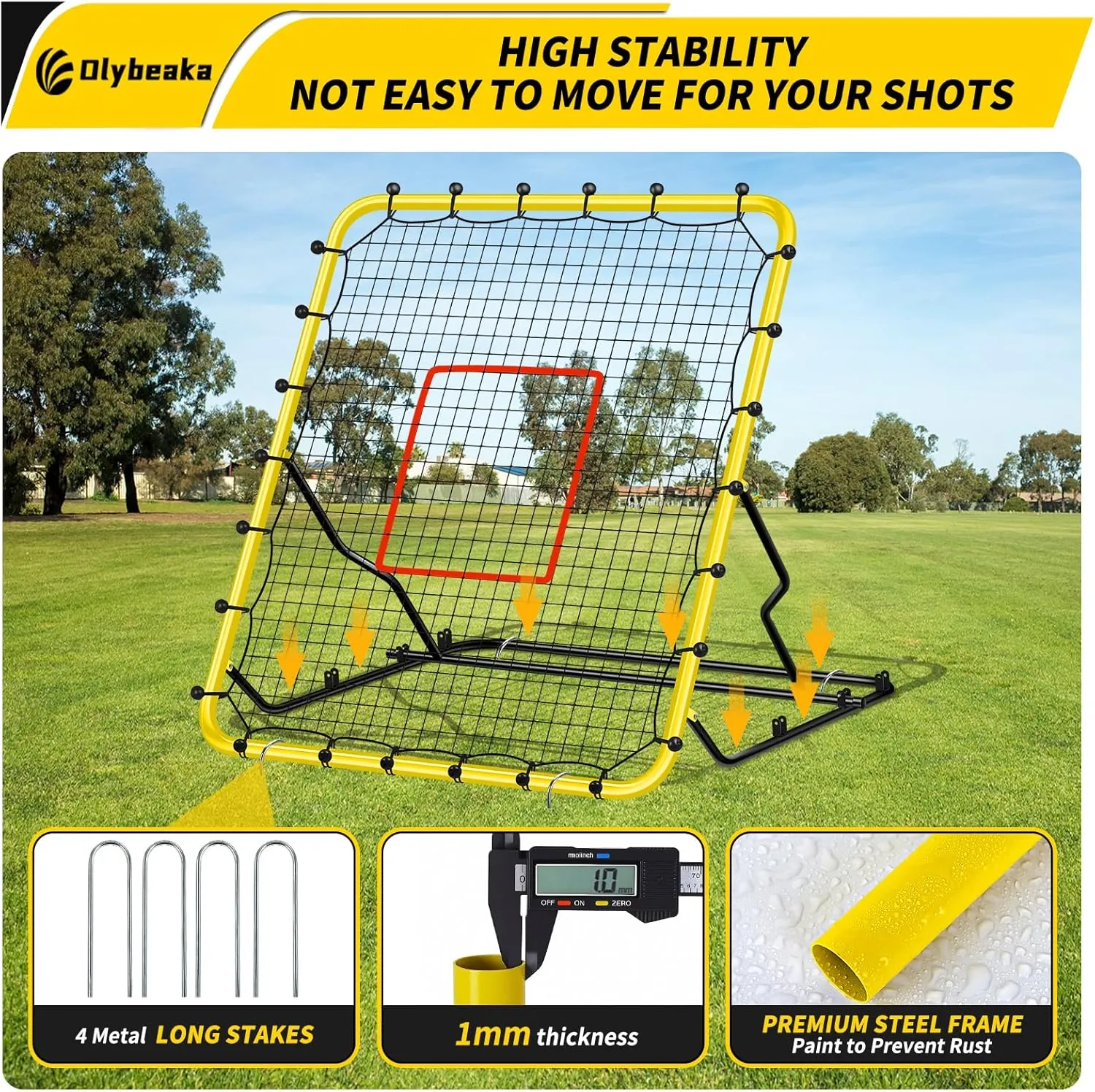 Baseball Rebounder Net, 48" x 52" Baseball & Softball Rebound Net with 3 Adjustable Angles - Pitch Back Rebound Net - Bounce Back Return Net - Fielding Trainer with Carry Bag