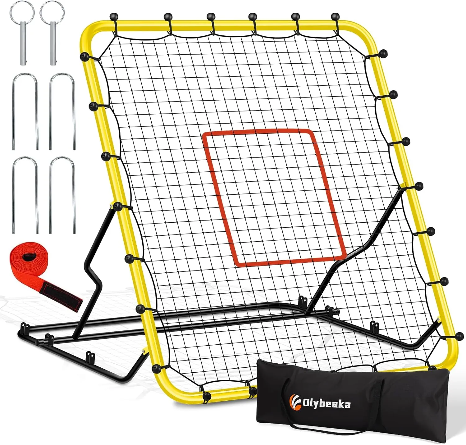 Baseball Rebounder Net, 48" x 52" Baseball & Softball Rebound Net with 3 Adjustable Angles - Pitch Back Rebound Net - Bounce Back Return Net - Fielding Trainer with Carry Bag