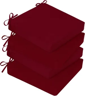 Basic Beyond Outdoor Chair Cushions for Patio Furniture, Waterproof Outdoor Seat Cushions Set of 4 18 x 18, Patio Chair Cushions Set of 4 with Ties and Handle, Burgundy