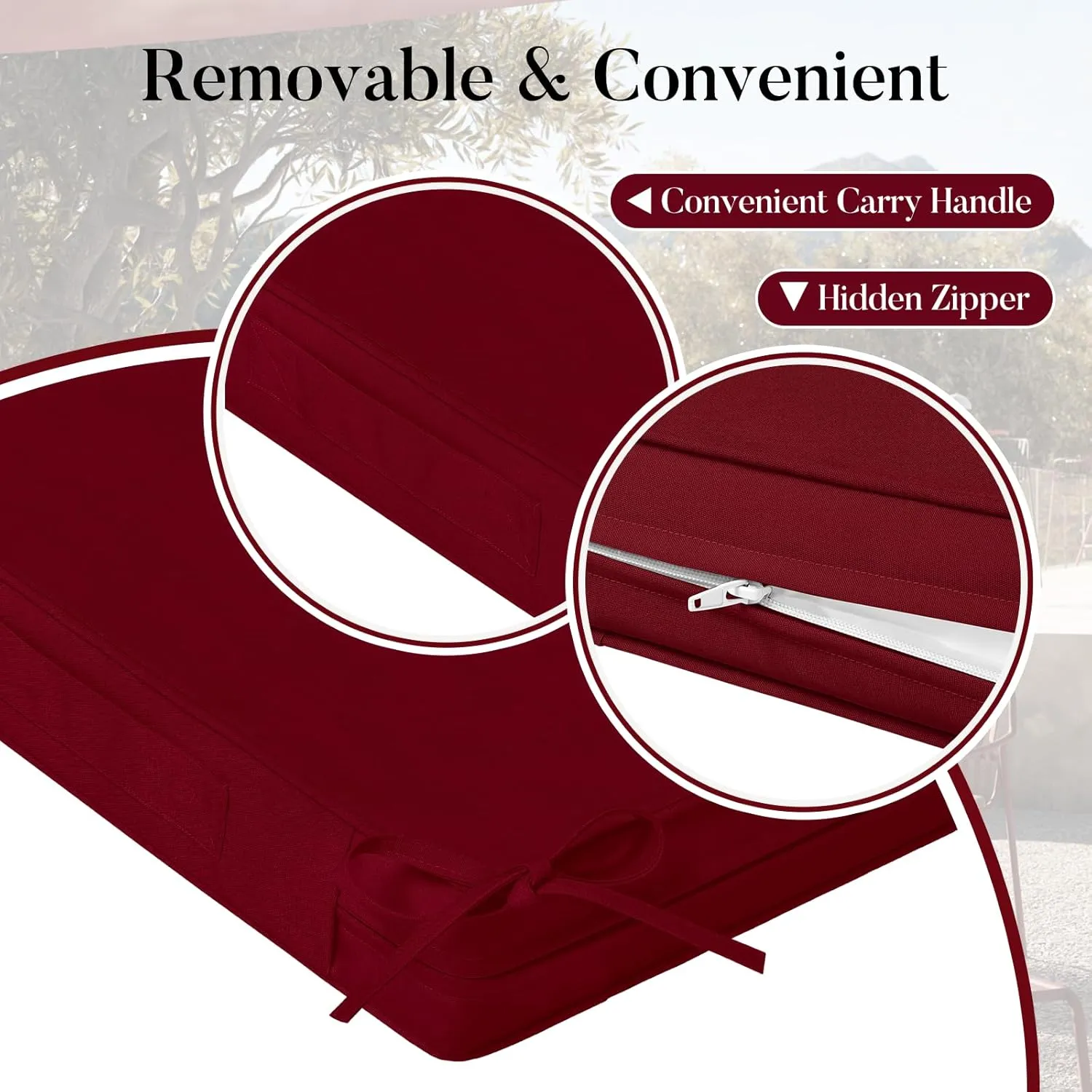 Basic Beyond Outdoor Chair Cushions for Patio Furniture, Waterproof Outdoor Seat Cushions Set of 4 18 x 18, Patio Chair Cushions Set of 4 with Ties and Handle, Burgundy