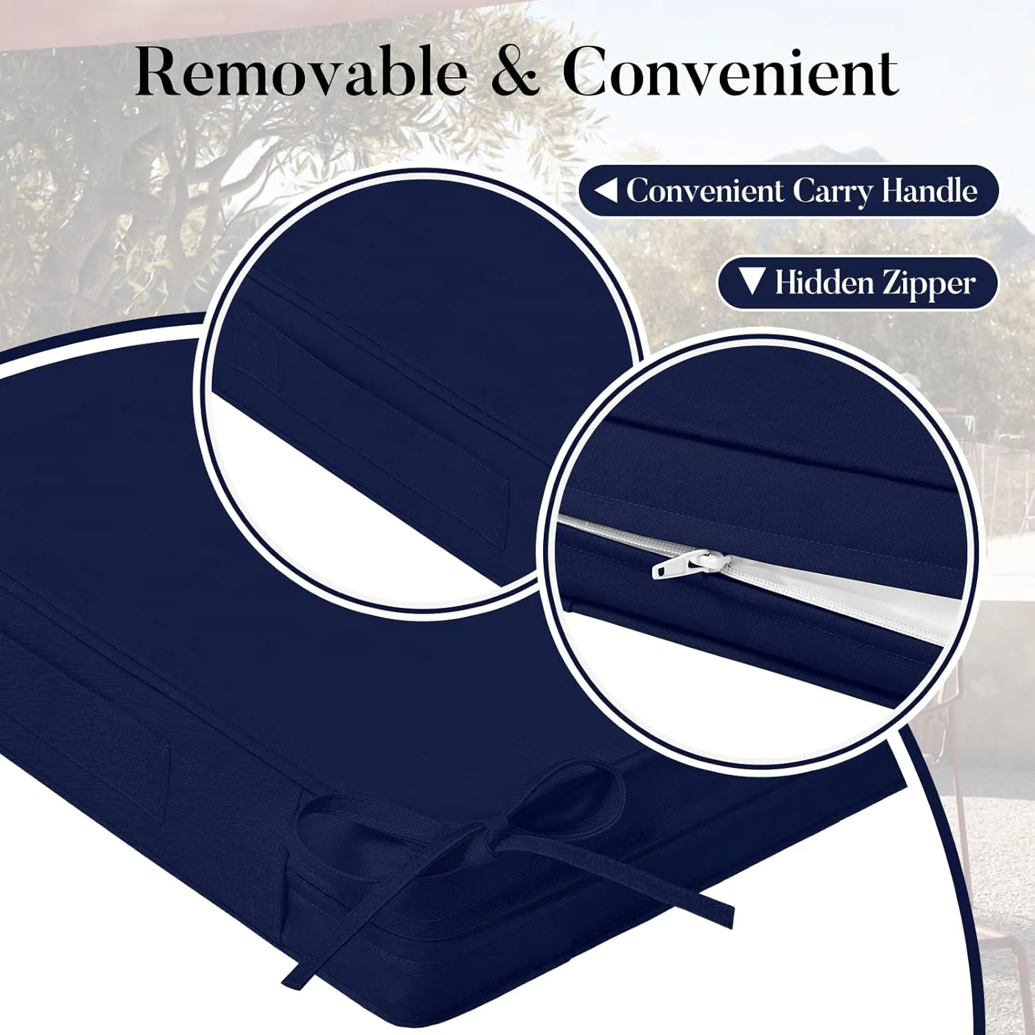 Basic Beyond Outdoor Chair Cushions for Patio Furniture, Waterproof Outdoor Seat Cushions Set of 4 18 x 18, Patio Chair Cushions Set of 4 with Ties and Handle, Navy