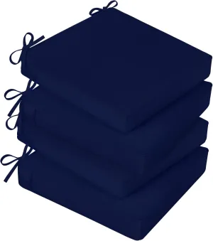 Basic Beyond Outdoor Chair Cushions for Patio Furniture, Waterproof Outdoor Seat Cushions Set of 4 18 x 18, Patio Chair Cushions Set of 4 with Ties and Handle, Navy