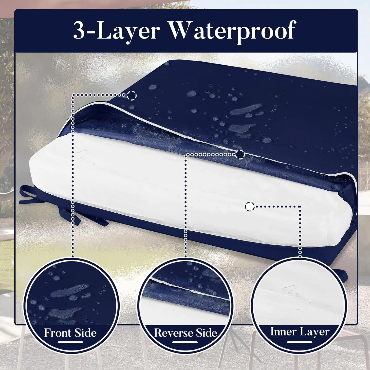 Basic Beyond Outdoor Chair Cushions for Patio Furniture, Waterproof Outdoor Seat Cushions Set of 4 18 x 18, Patio Chair Cushions Set of 4 with Ties and Handle, Navy