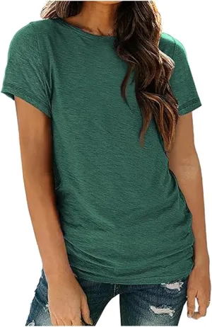 Basic T Shirts for Women Short Sleeve Casual Summer Tops Crewneck Dressy Tees Blouses Trendy Solid Loose Fit Tshirt
